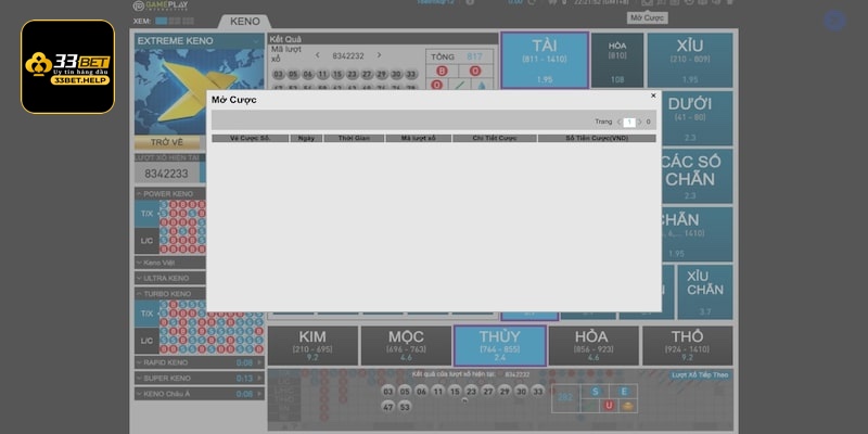 Hướng dẫn 4 bước chơi Keno 33bet